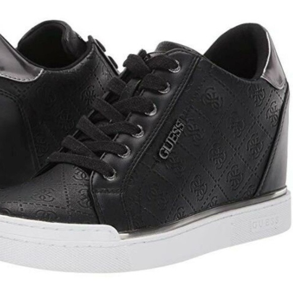 New Guess Womens Flowurs Logo-Debossed Wedge Sneakers Black Multi SZ 9 - Picture 5 of 9
